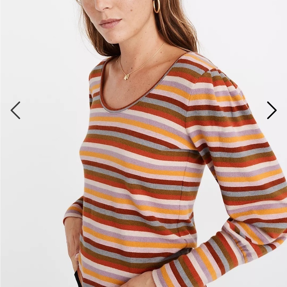 Madewell Colorful Striped Puff-Sleeve Scoopneck Light Sweater